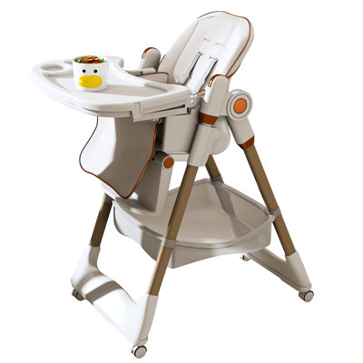 Adjustable High Chair 0 - 6 Years, Silent Lockable Wheels, Easy Clean Design, Waterproof Seat, White Space Saving Foldable Seat With One Second Fold, Storage Bag, Ergonomic Shape,