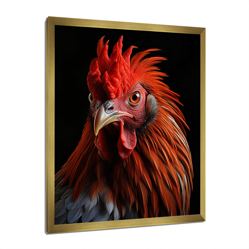 " Brown Rooster Closeup Portrait ", Gold Picture Framed, 20" H x 12" W x 1" D