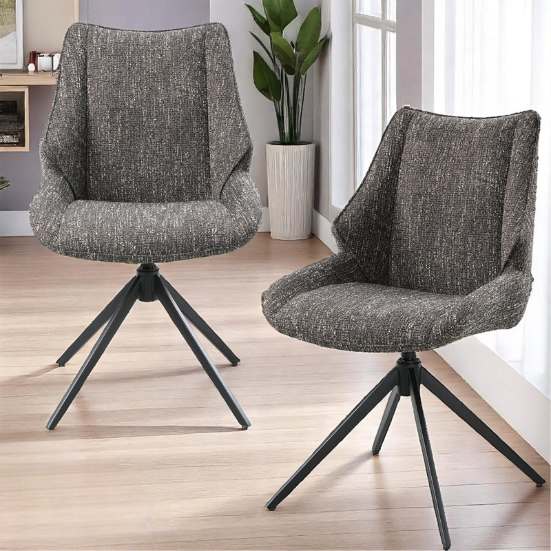 Ensemble de deux chaises pivotantes avec sièges et dossiers rembourrés, idéales pour des sièges polyvalents dans divers espaces intérieurs