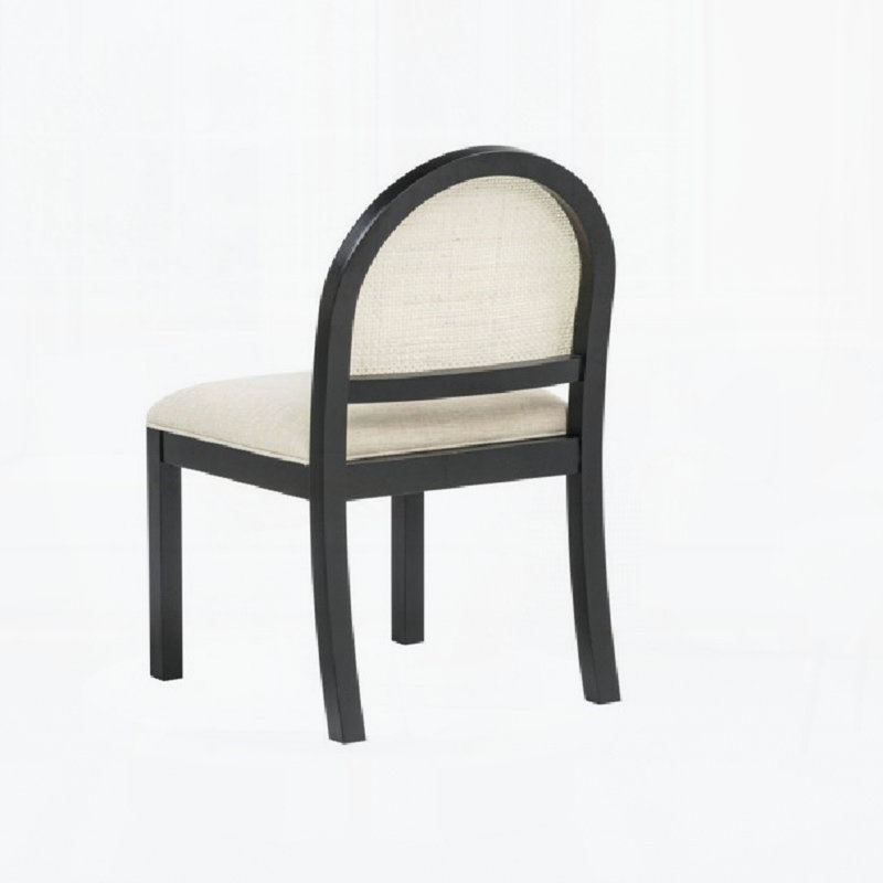 Chaise de salle à manger rembourrée avec dossier en rotin naturel tissé et pieds en bois massif (ensemble de 2), Noir