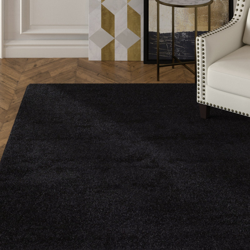 Tapis à poils longs en polyester tissé à la main noir et orange Nika Authentic, 5 pi x 7 pi 6 po