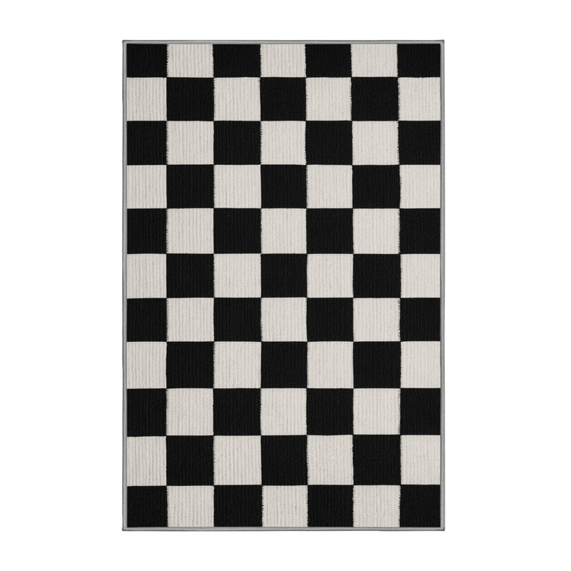 Machine Washable Checkered Gray Area Rug, Rectangle 8' x 10'
