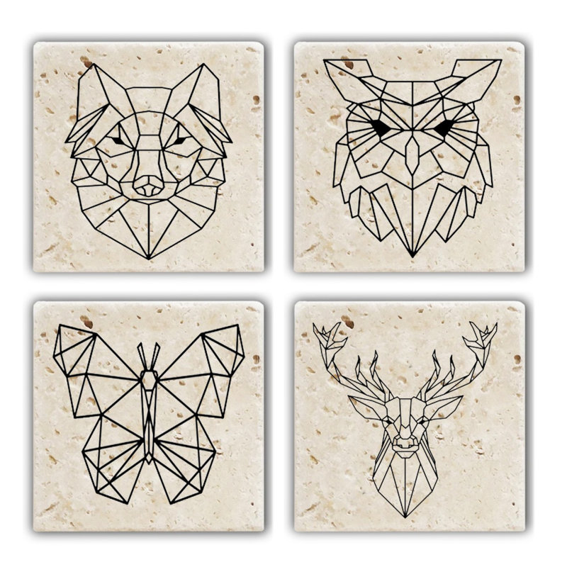Premium Natural Stone Glass Mat Set (4 Pieces), 3.9 x 3.9 x 0.4 inches | 100% Natural Stone for Durability & Elegance | Perfect for Protecting Surfaces, Ideal for Home & Office Use, Stylish & Functional Design