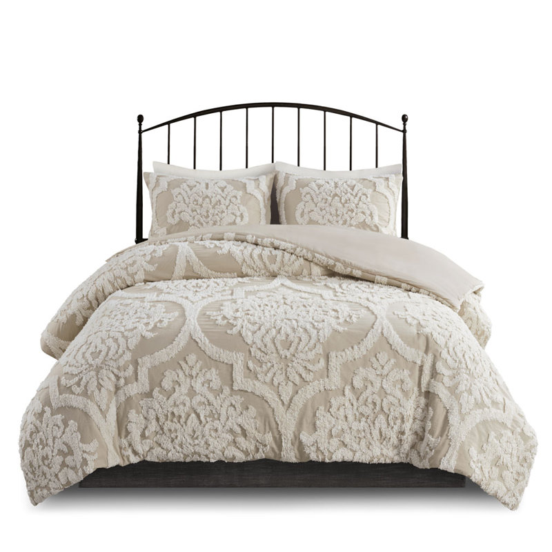 Viola Taupe Full/Queen Cotton Chenille Damask Duvet Set