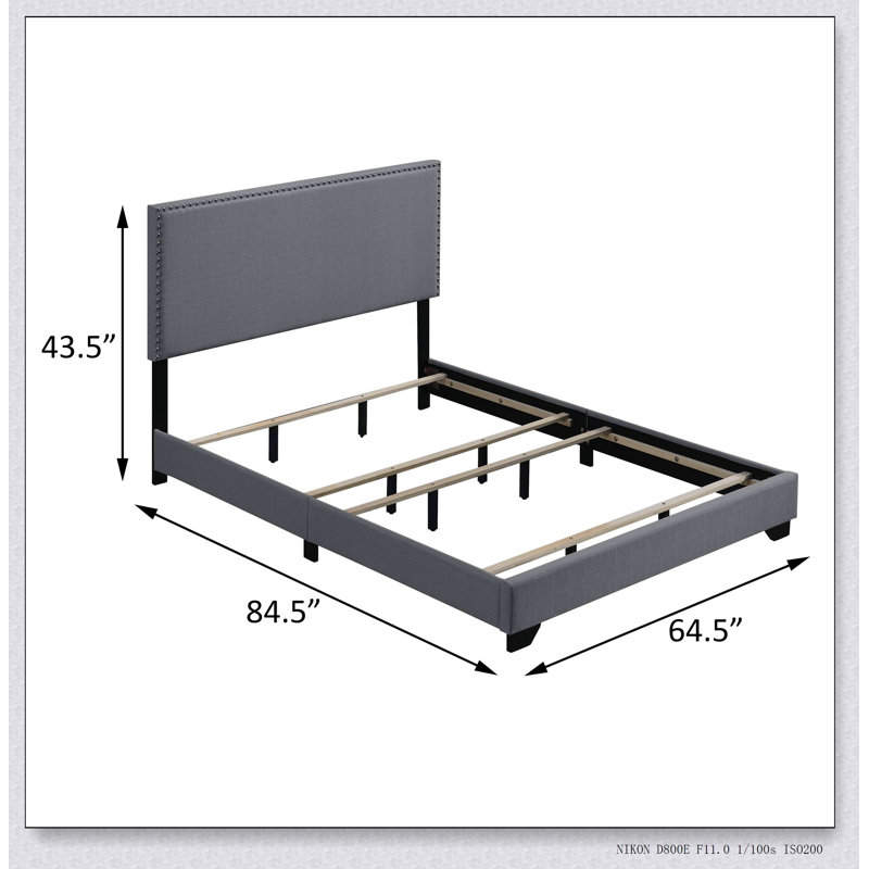 Light Grey Panel Bed with Nailhead Trim