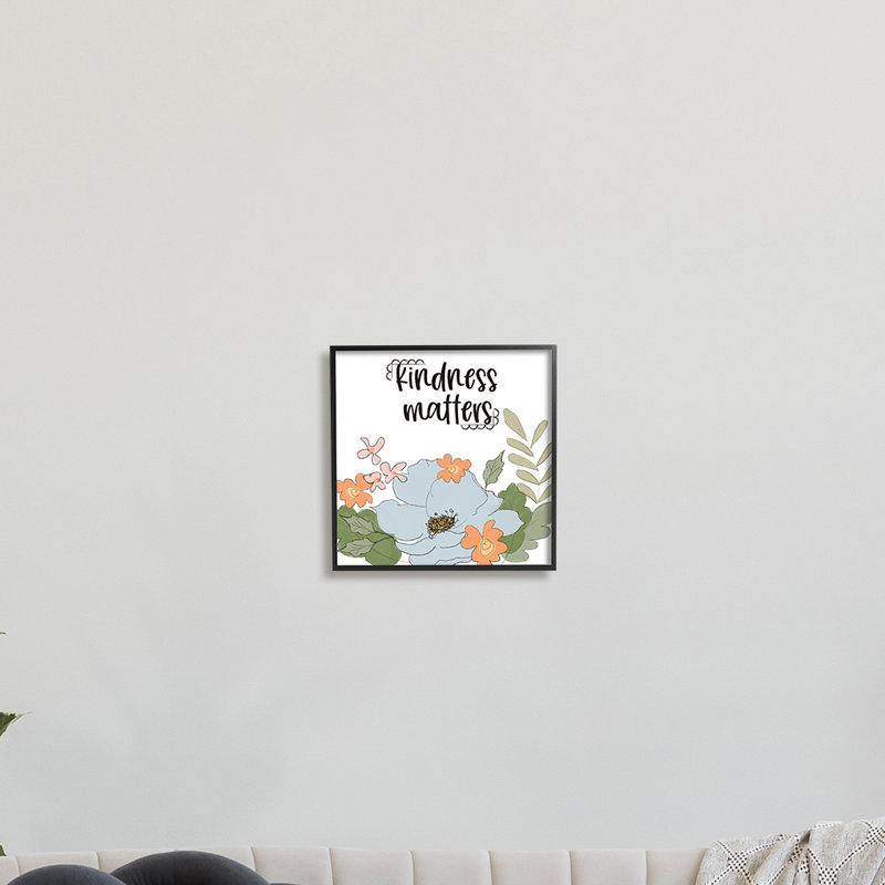 Gentillesse, sentiment, bouquet de fleurs, feuilles vertes, Giclée encadrée noir minuit, H 12 po x l 12 po