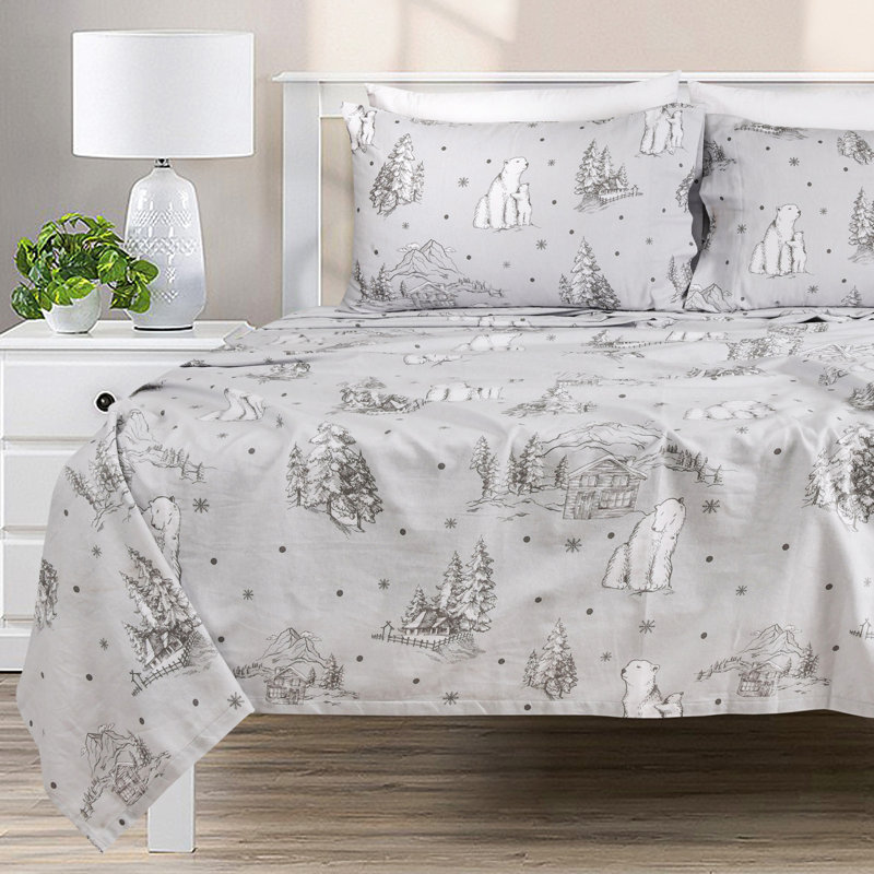 Ensemble de draps 100% flanelle de coton Dariely, Simple TG, Ours polaire