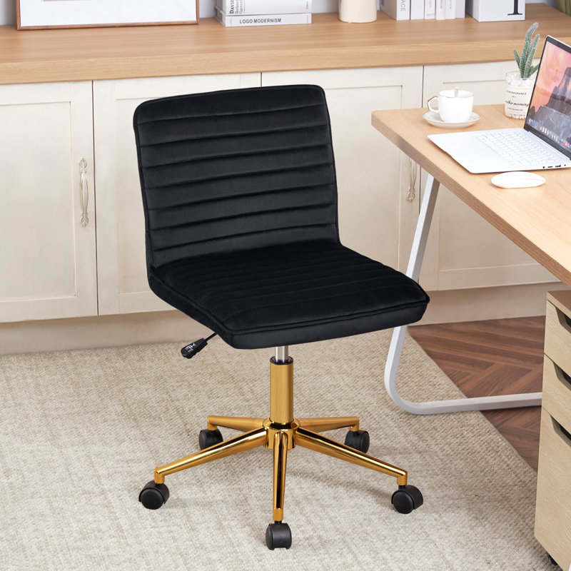 Modern Velvet Office Task Chair, Armless Swivel Computer Desk Chair for Home Office, Black