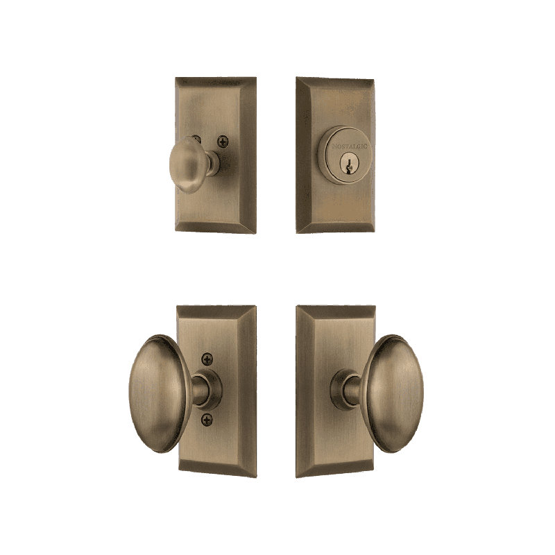 Nostalgic Warehouse Studio Entry Set with Homestead Knob, Antique Brass