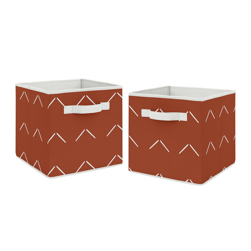 Set of 2 Orange and White Fabric Storage Cubes