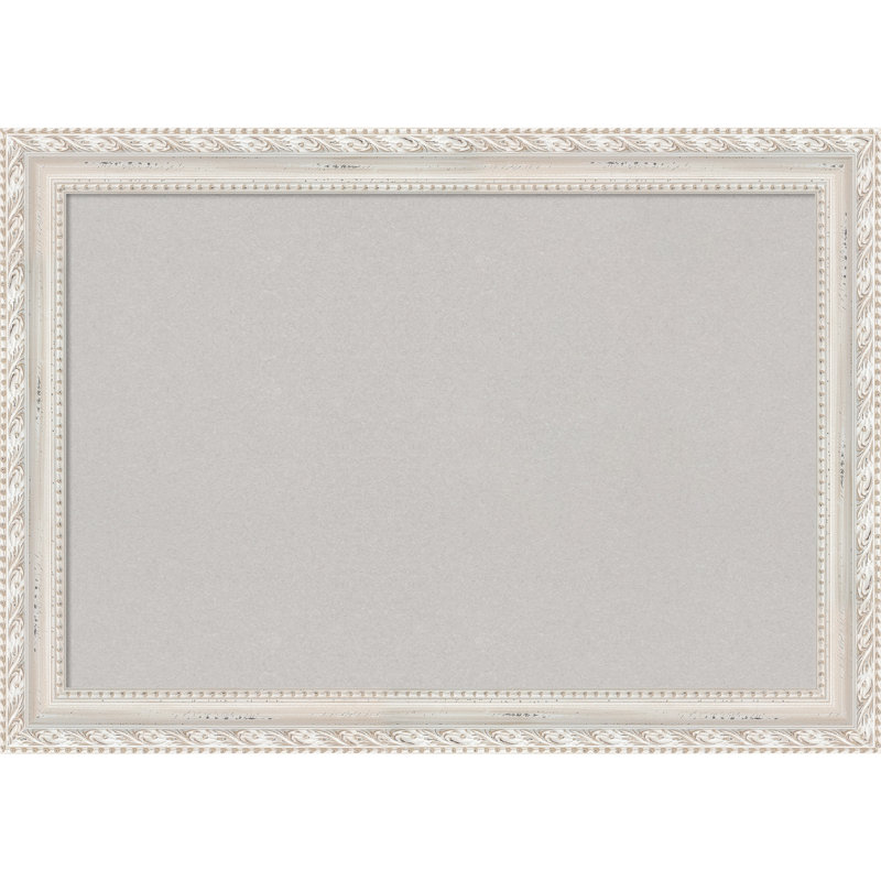 Grey Cork Board, Opera Off White Wood Frame - Bulletin Board, Organization Board, Pin Board, 30" x 42"