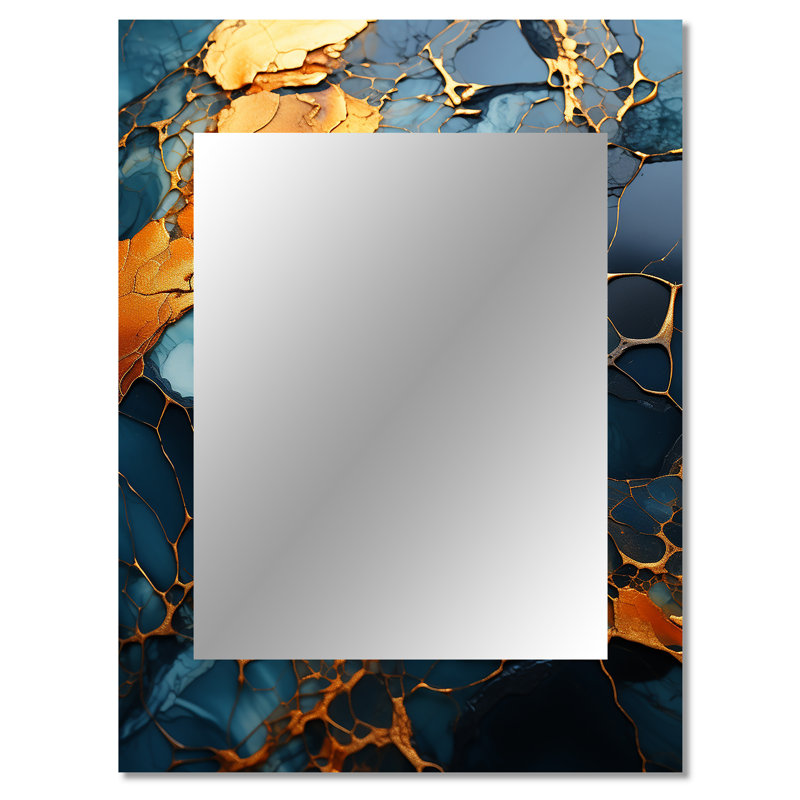 Gold and green topaz Agate Granite III - Abstract Decorative Wall Mirror, Gold Mirror, Printed Metal Art, 40" x 30"