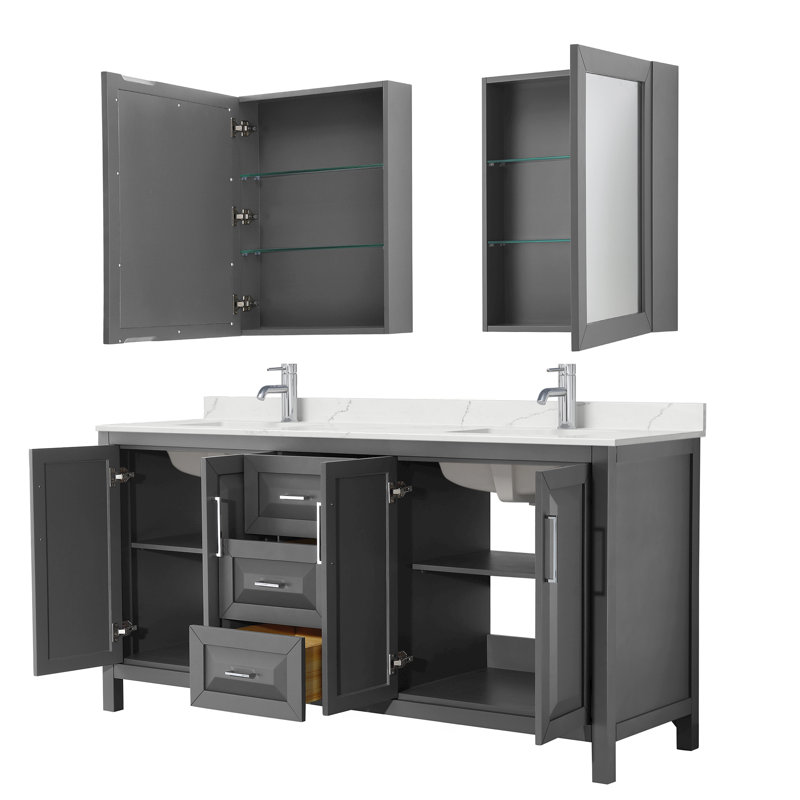 Daria 72 in. with Mirror Vanity, Giotto Quartz, Gray, Polished Chrome
