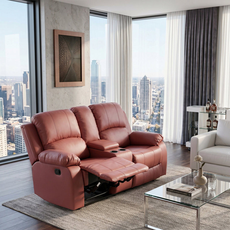 Oaklyn Red Vegan Leather Manual Recling Loveseat, Red