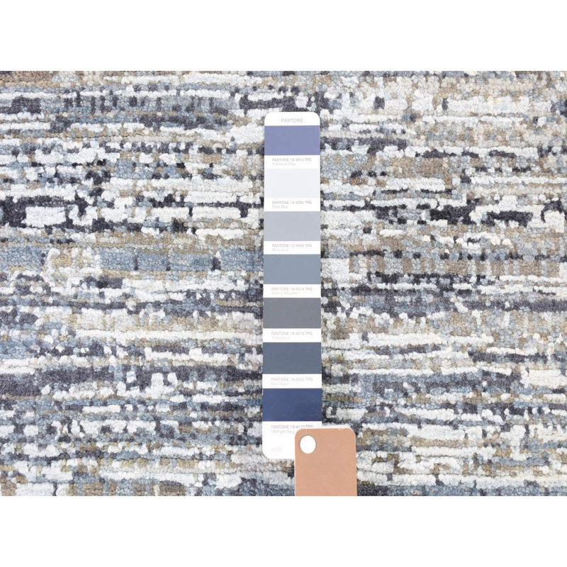 Tapis horizontal en laine et soie bleu denim noué à la main 10 pi x 14 pi 2761BE3CFE1D42339D278C9B71F0992E