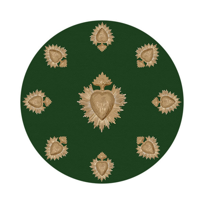 Ex vote Vegan Leather Round Pebble Placemat, Evergreen