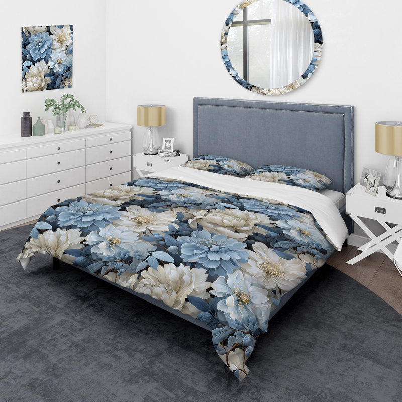 Misty Whispers Moody Patterns I Floral Duvet Cover, Twin Duvet Cover + 1 Standard Sham
