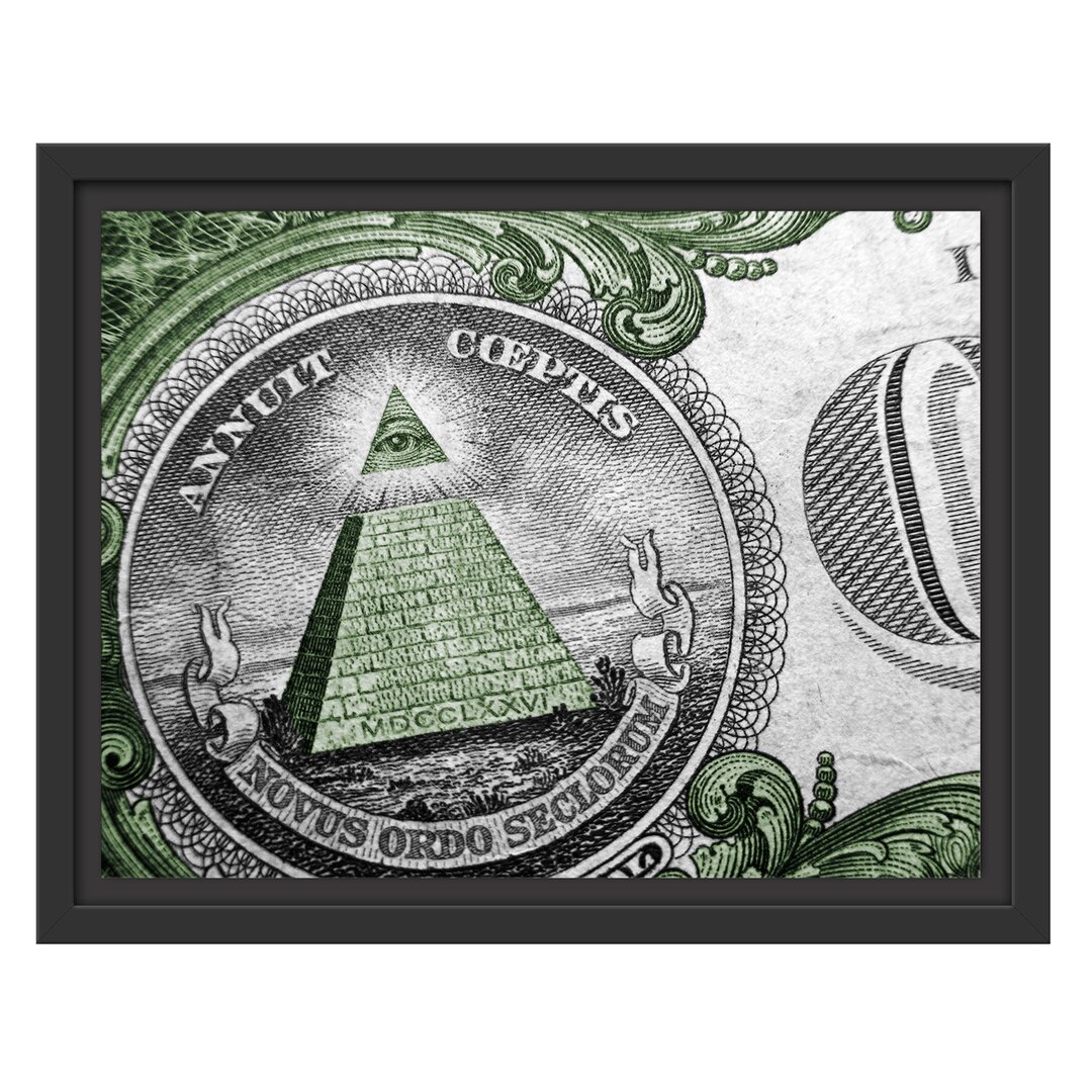 Illuminati Pyramide auf Dollar Gerahmter Grafikdruck auf Holz