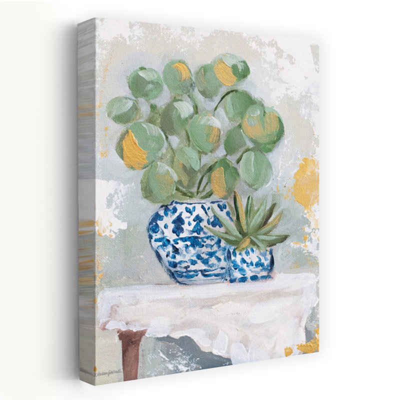 Chinoiserie plantes en pot - verdure de campagne moderne, nature morte, art, H 24 po x l 36 po