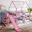 Lit superposé double en métal avec escalier de rangement, glissade, rails de sécurité, rose-130188578-130188579