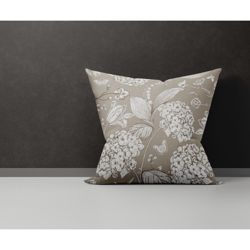 Floral Cotton Reversible Throw Pillow, Beige, 15W" x 15H"