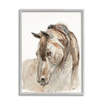 Gentle Horse Portrait Farm Animal WaterColoured Détail par Patti Mann - peinture sur toile à cadre flottant