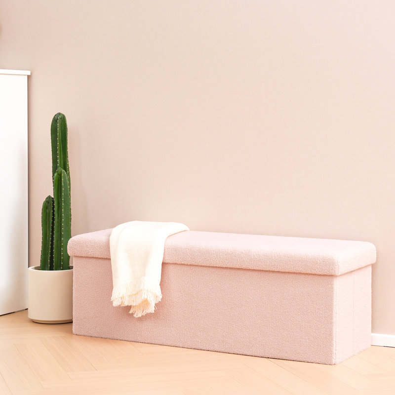 Ottoman with Storage for Living Room, Sherpa Folding Storage Ottoman Foot Rest, Collapsible Bedroom Bench Storage Foldable Boucle Ottoman Bench, Faux Teddy Fur