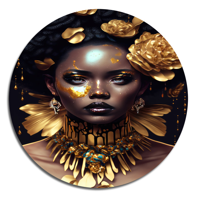 Femme florale dorée et noire VI, H 16 po x l 16 po