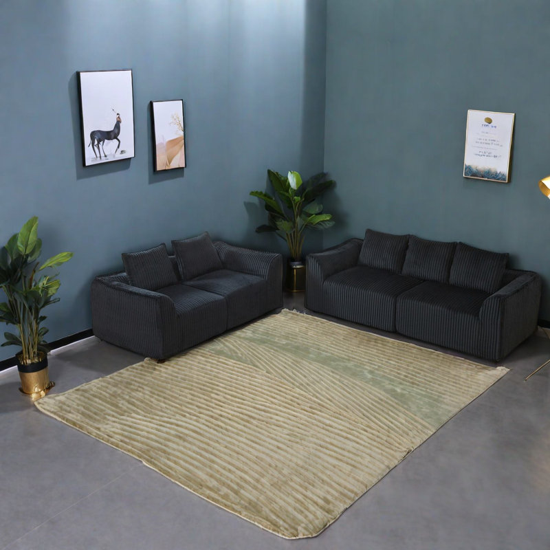 Ensemble de canapés à compression, salon spacieux moderne en velours côtelé noir