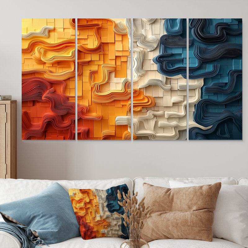 Biomorphism Fragments Forms III - Cubism Wall Art - ensemble d'art mural moderne, 4, H 28 po x l 48 po
