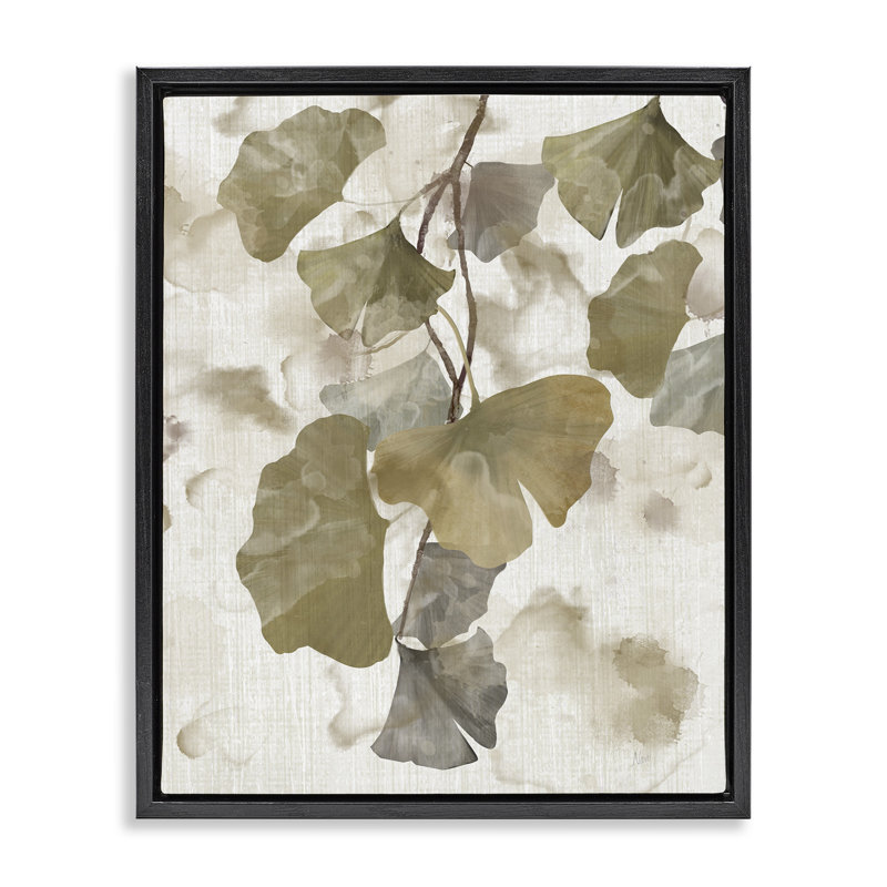 Feuilles rustiques de ginkgo, H 31 po x l 25 po, Cadre flottant noir de jais