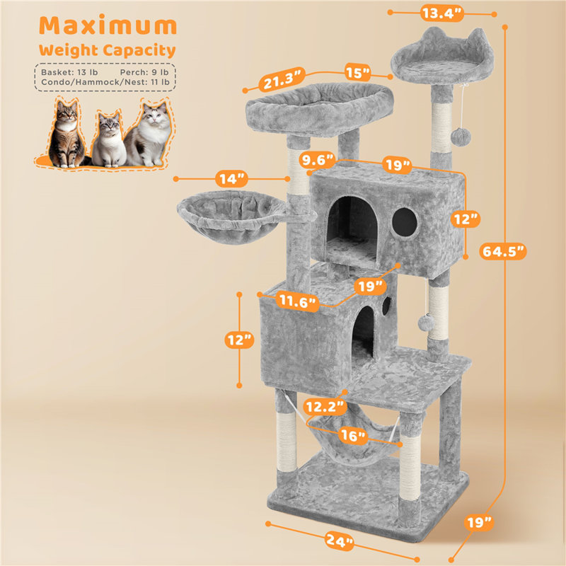 Daughtry 64.5" H Multi-Level Cat Tree, Light Gray