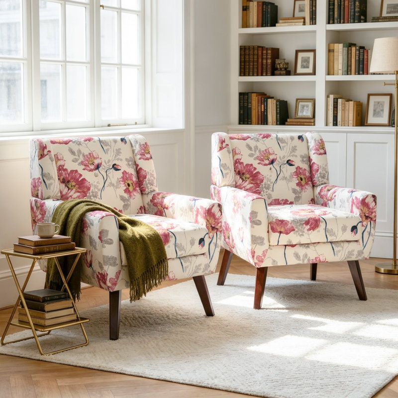 Fauteuil Davey, Mélange de lin blanc / rose