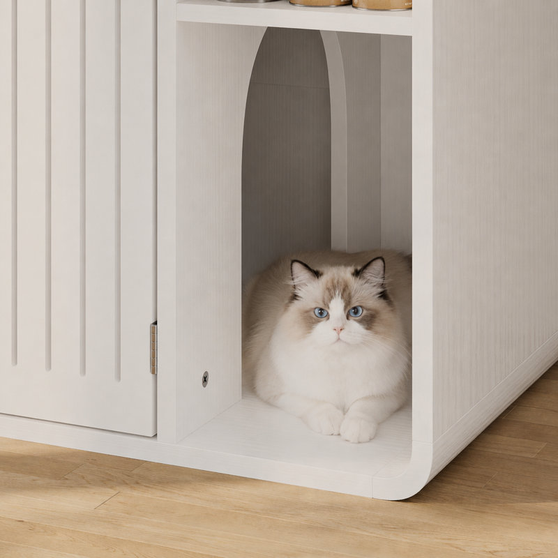 Enceinte de bac à litière blanche pour chat, grande entrée cachée dans la salle de bain pour chat, décor de chambre à coucher
