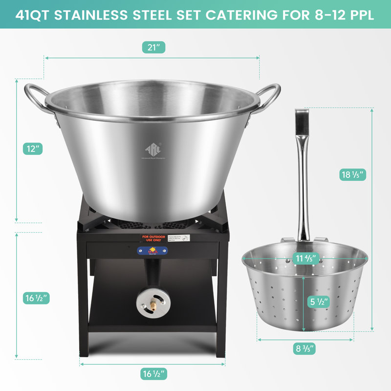 Réchaud à friture en acier inoxydable 41qt, brûleur au propane 240 000bbu, 41 pte