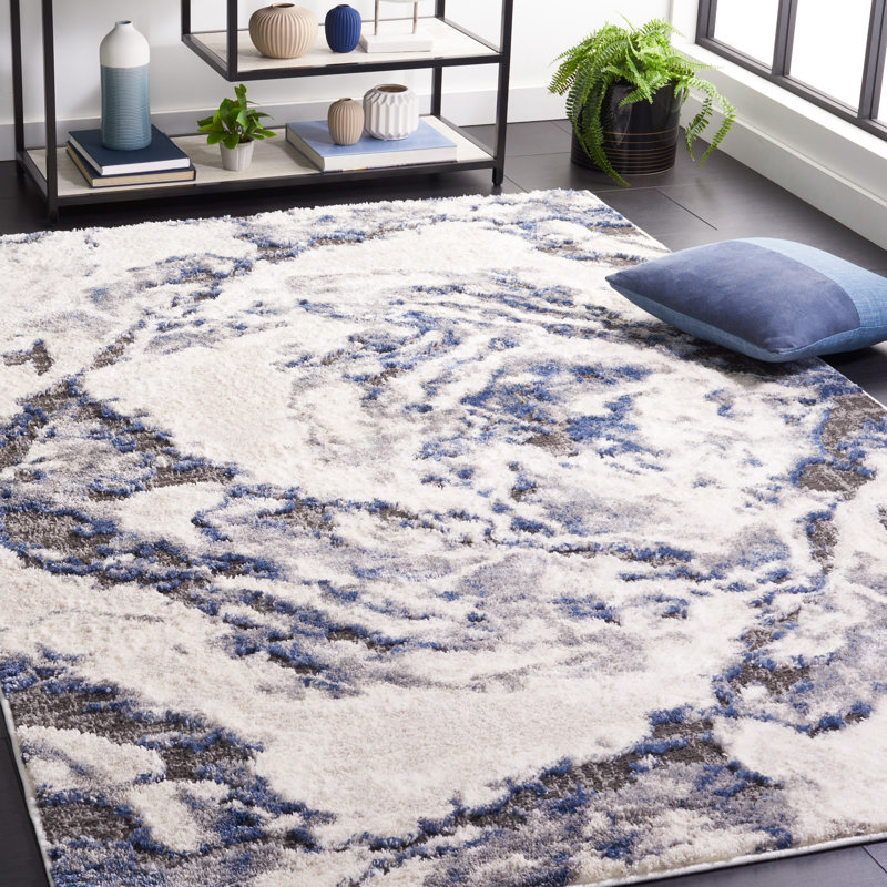 Tapis Dixil 104 ivoire / bleu, Rectangle 9 pi x 12 pi