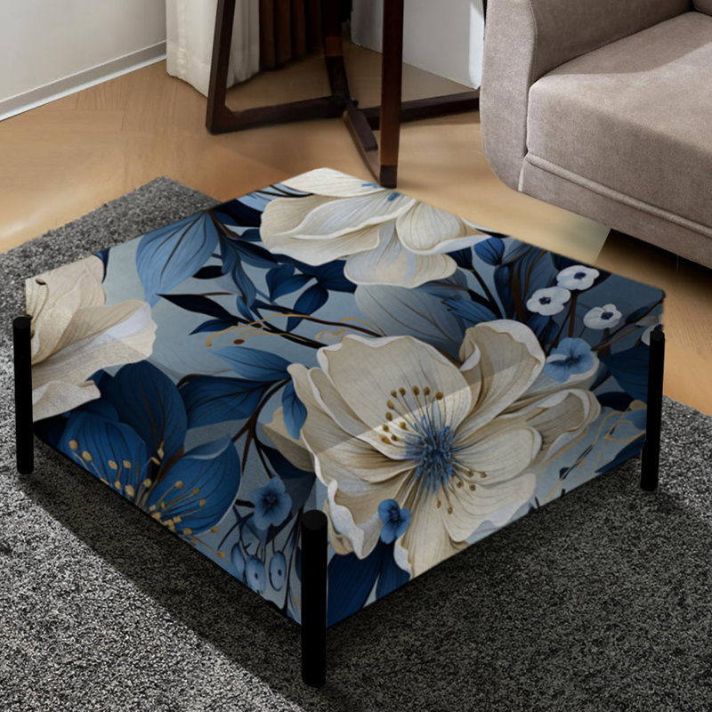 Blue Oasis Floral Blossoms - Grand repose-pieds carré floral