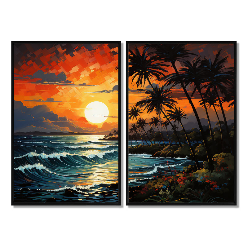 Palmiers Sunrise I - grands palmiers et palmiers, reproduction d'art sur toile, Noir, H 36 po x l 48 po