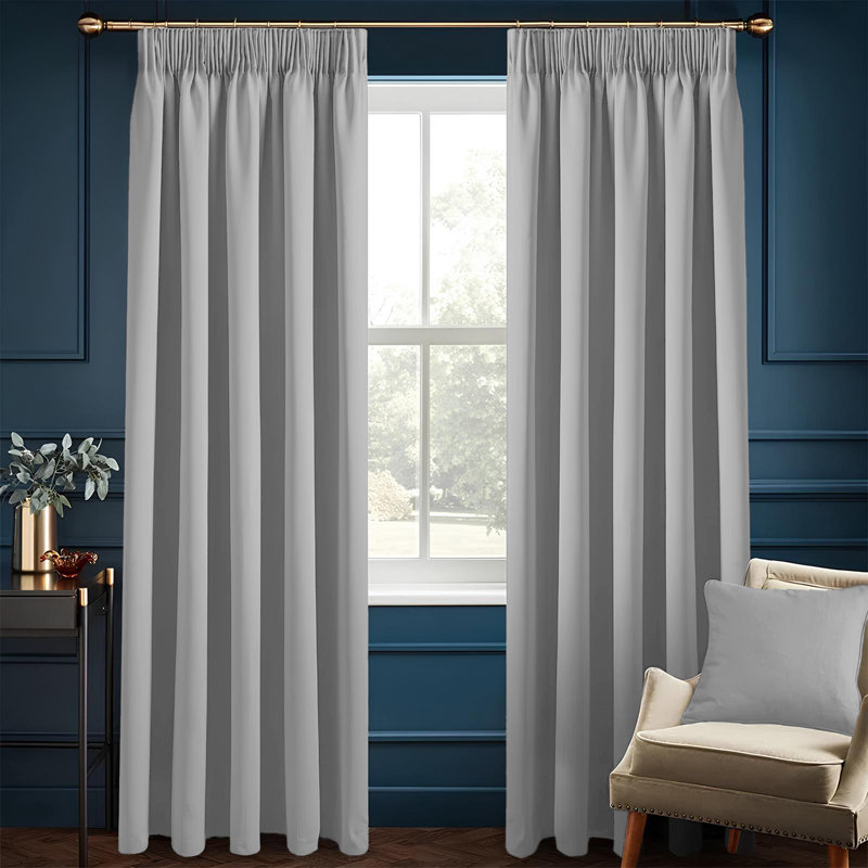 Blackout Pencil Pleat Room Darkening 230 Gsm Curtains, 228cm Width x 228cm Drop, Grey