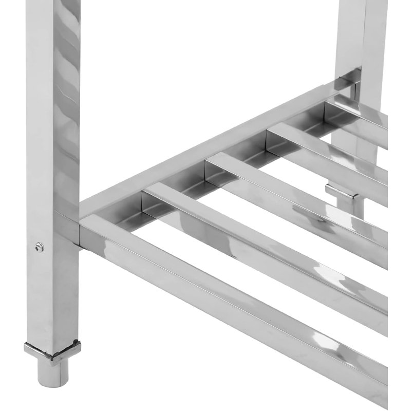 91.5 × 61 cm Stainless Steel Folding Dining Table, Double-Tier with Adjustable Undershelf, Heavy Duty Prep Table for Kitchen, Restaurant, Garage