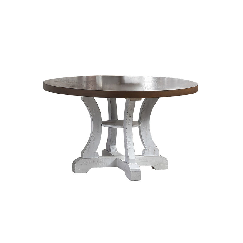 Table ronde de style traditionnel en bois massif avec 4 sièges, Blanc