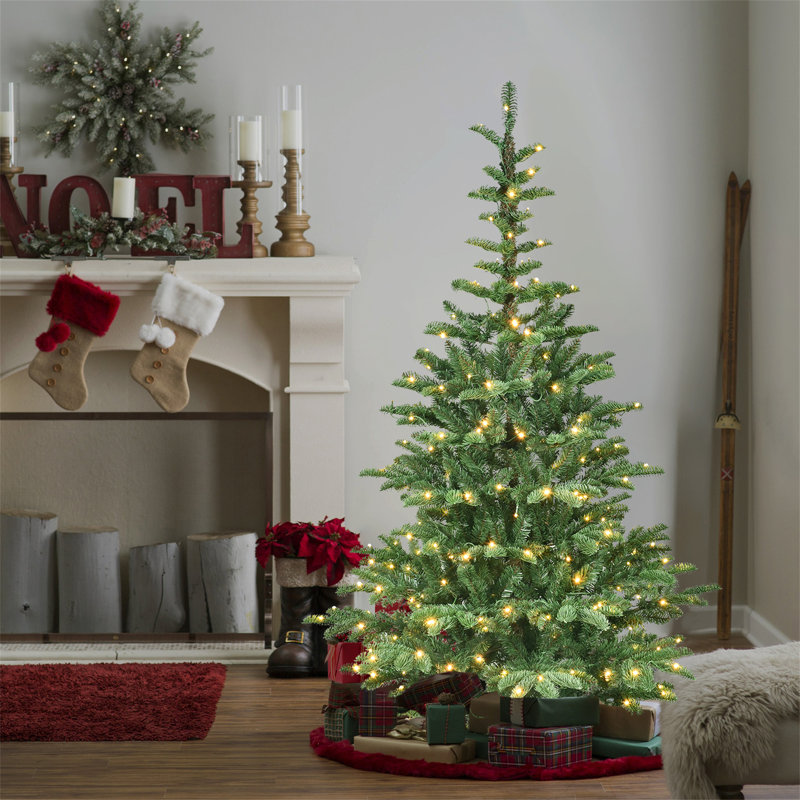 Arbre de Noël illuminé 7 pi avec 400 lumières DEL blanc chaud, H 7 pi
