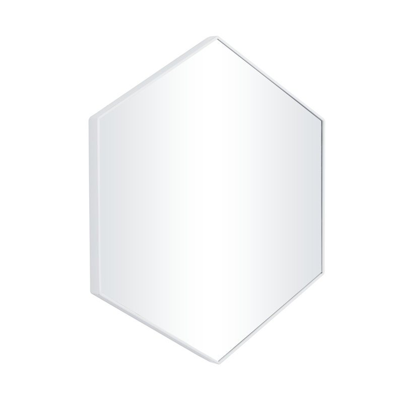 Wooden Hexagon Gold Wall Mirror with Thin Minimalistic Frame, White, 21" x 24"