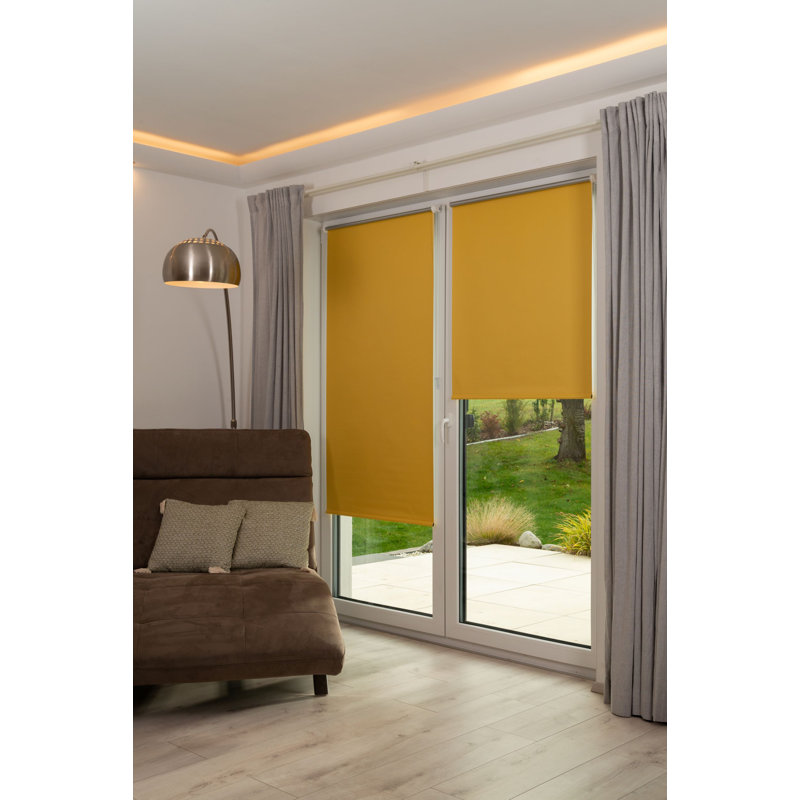 Klemmfix Room Darkening Roll-Up Blinds, Yellow, 150 cm L x 50 cm W 
