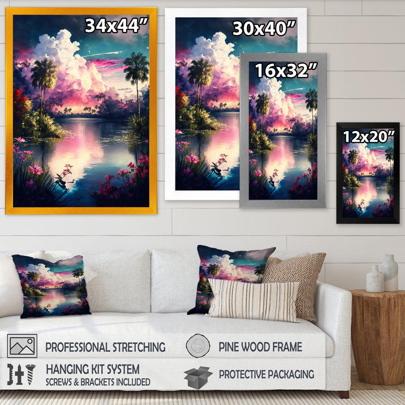 «Cissell Beautiful Sunset Over A Tropical Lake III», reproduction sur toile, Cadre photo noir, L 12 po x H 20 po