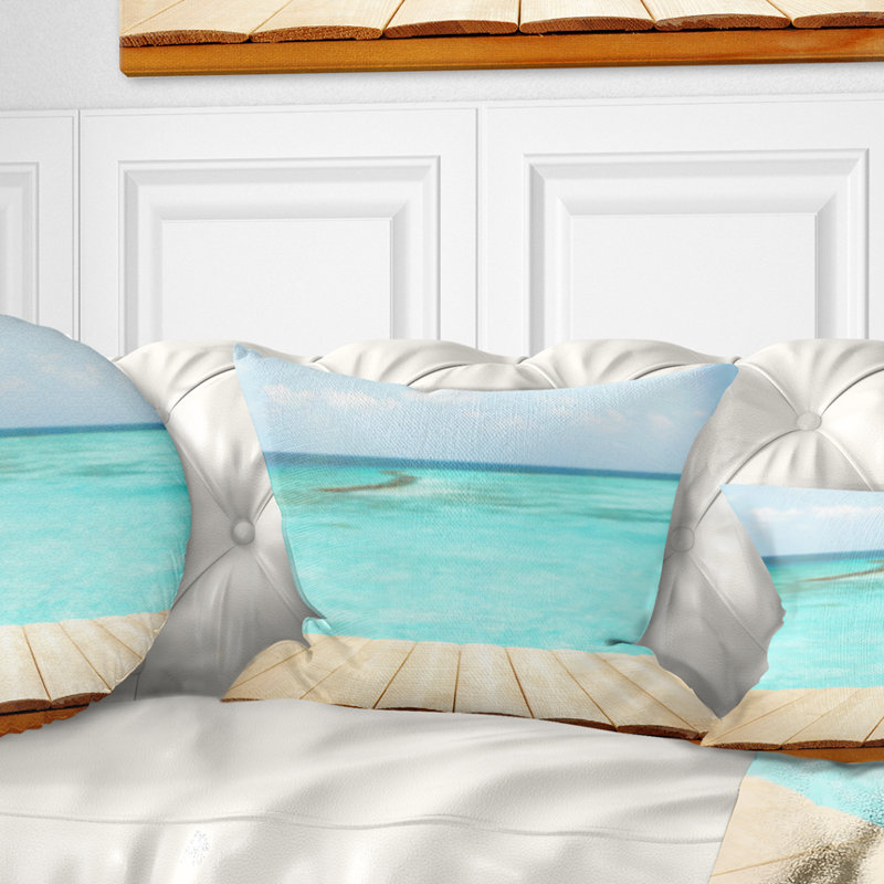 Coussin de seascape en bois planches sur fond sea, 18 po x 18 po, Coussin décoratif