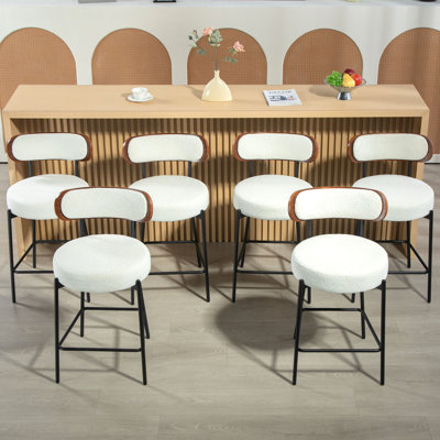 Counter Height Bar Stools, 28'' Bar Stools , Boucle Counter Stools With Back, Boucle Bar Stools For Kitchen Island, Dining Room(Set of 6)