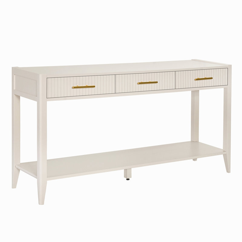 60" Painted Console Table With 3 Drawers,Wooden Entryway Table With Storage Shelf, Farmhouse Sofa Table For Living Room, Hallway,Entryway, Foyer, Corridor(Beige)