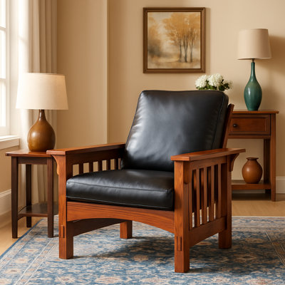 Leick Home Mission Impeccable Solid Wood Reclining Arm Chair With Faux Leather Seat