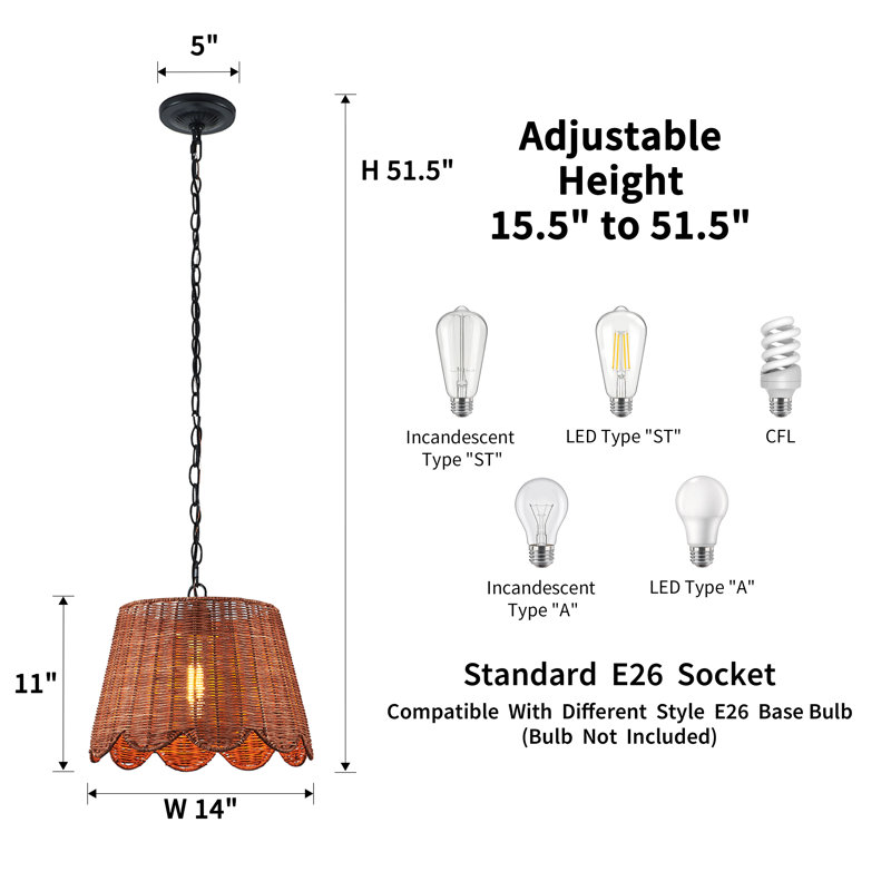 14'' 1-light Rattan Pendant Light
